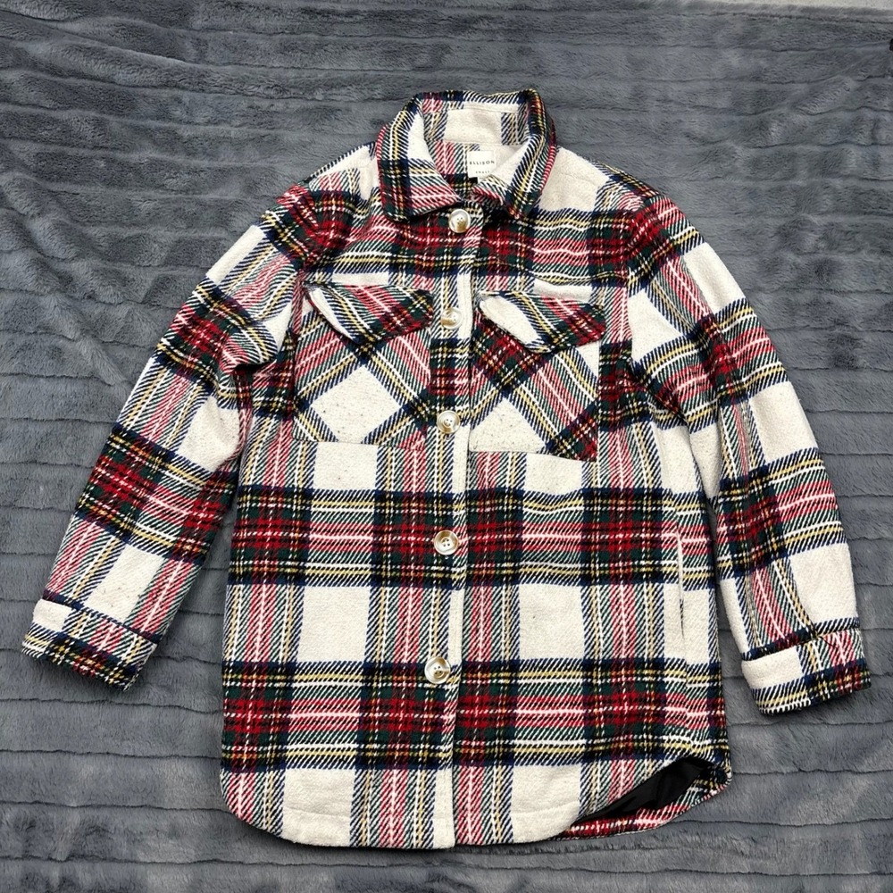 Ellison Plaid Shacket Womens Small Red Green White Button Up Lined TJ9100-6